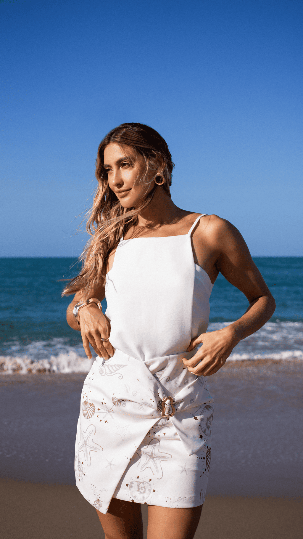 Saia Pareô Resort Estampa Marítima Com Detalhe