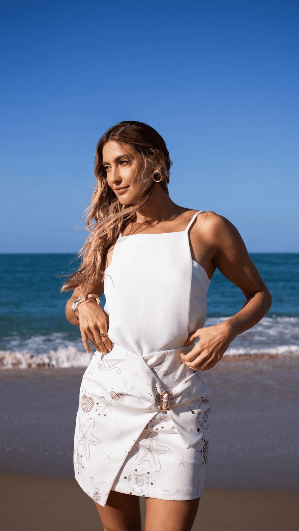 Saia Pareô Resort Estampa Marítima Com Detalhe